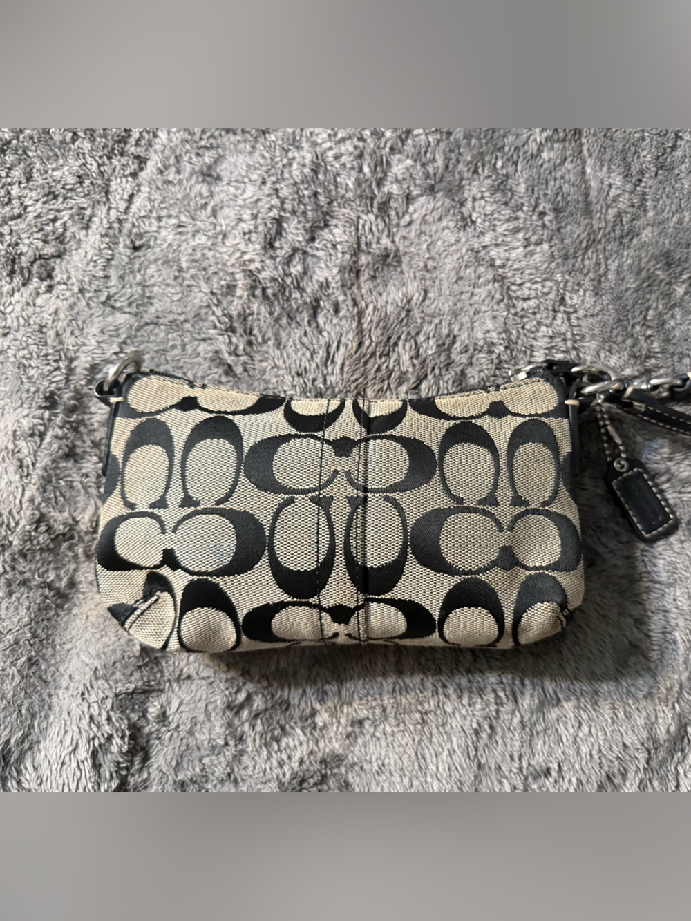 Coach Signature Canvas Wristlet in Black and Khaki